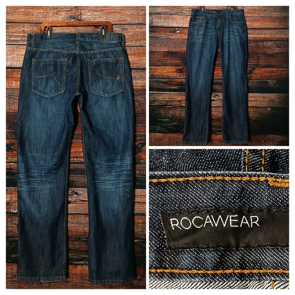 Rocawear Jeans 38X34 Classic Fit Baggy Streetwear Denim 100% Cotton Dark Wash